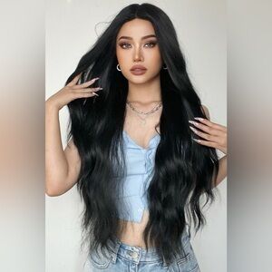 Full Machine Long Wave Synthetic Wigs 28'' Black